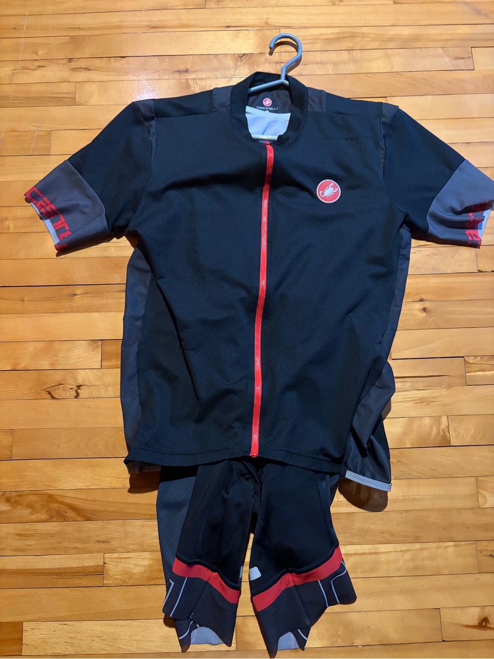 Castelli Black Cycling Jersey & Bib Shorts with Red Accents